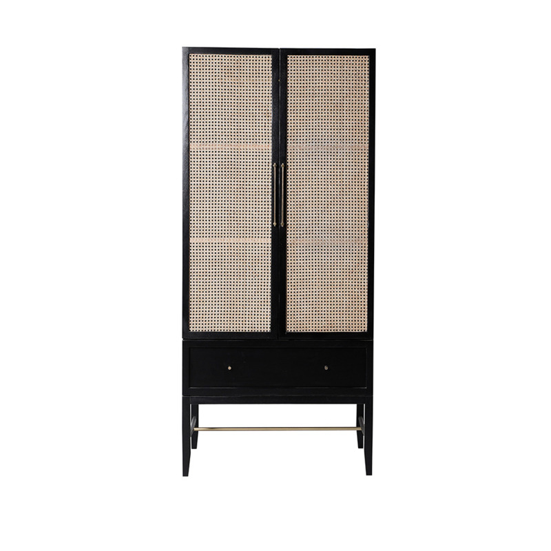 Swoon Raphia MidCentury Modern Double Wardrobe Black Mango