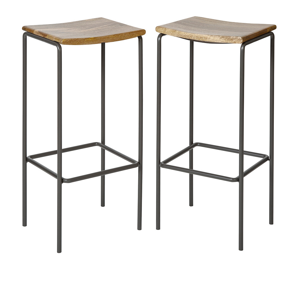 Swoon Sellect Deco Bar Stools Set Of Two Grey Mango Wood by
