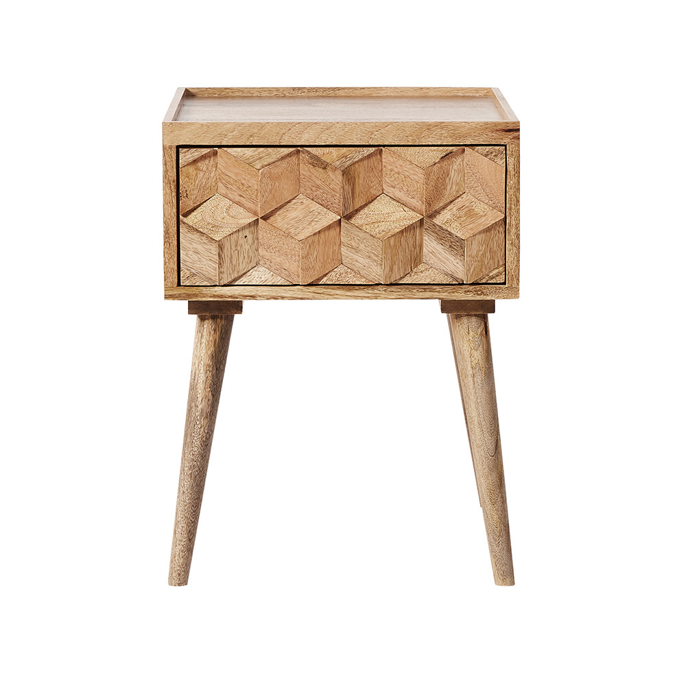 Swoon Terning MidCentury Style Bedside Table Patterned Mango Wood by Swoon