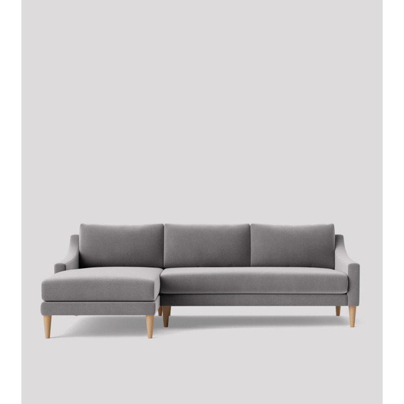 Swoon Turin LeftHand Corner Sofa Grey Easy Velvet by Swoon