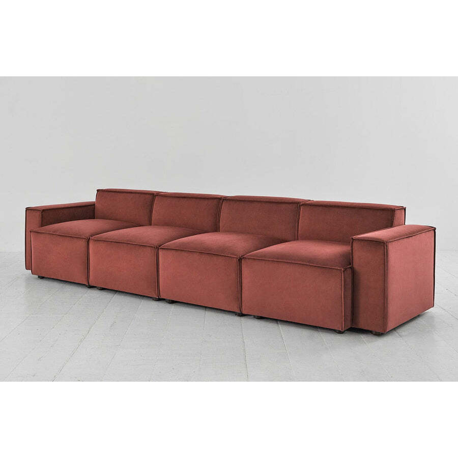 Velvet 4 Seater Modular Sofa Brick Model 03 24hr Delivery by