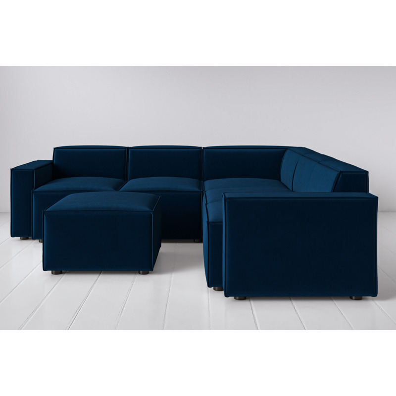 Eco Velvet Corner Sofa with Ottoman Indigo Model 03 Quick