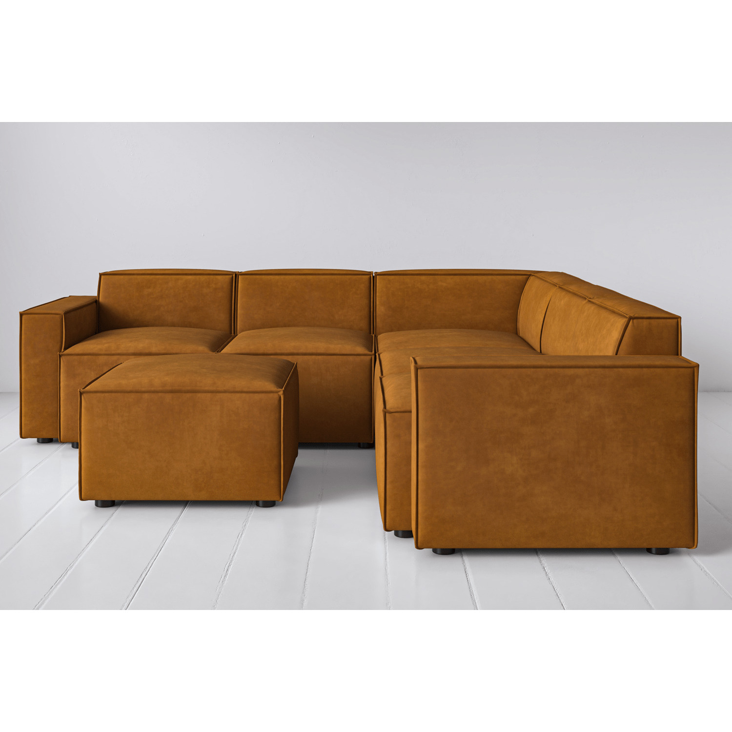 Faux Suede Corner Sofa with Ottoman Tan Model 03 Quick Delivery