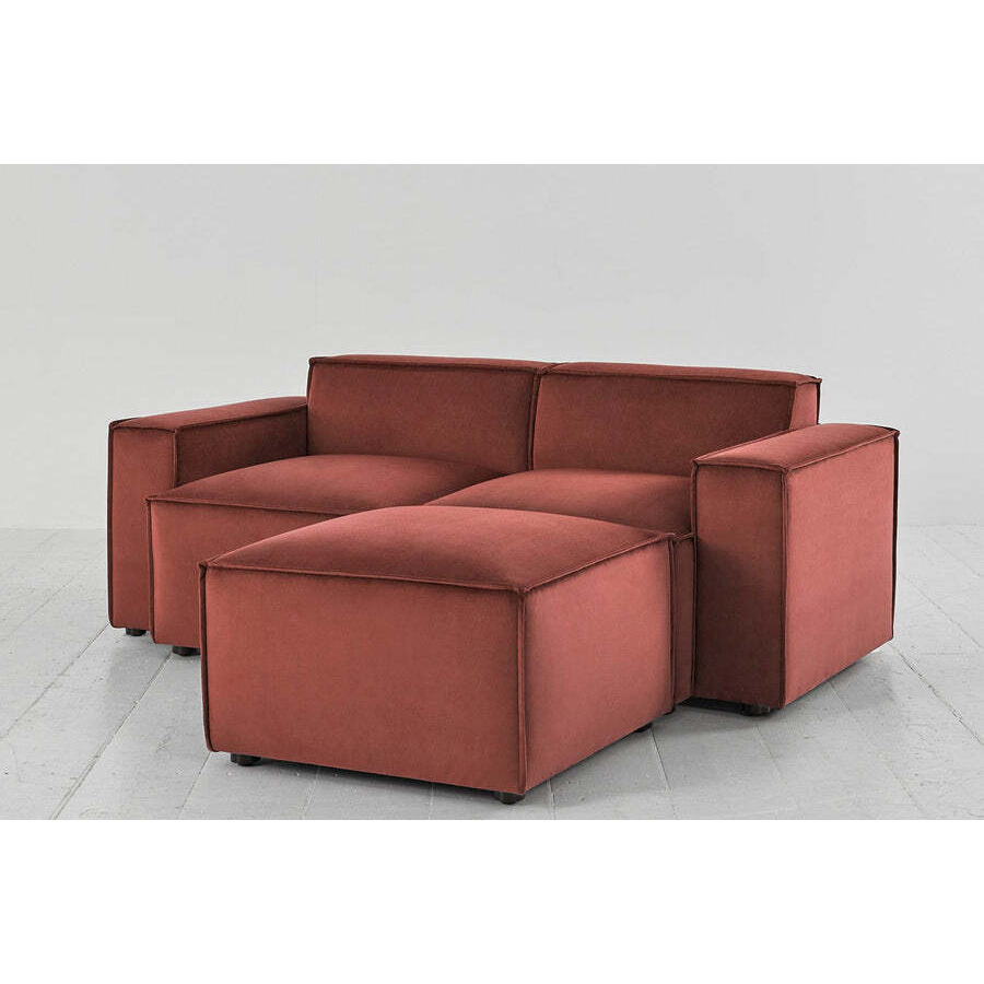 Velvet 2 Seater Right Chaise Modular Sofa Brick Model 03 Quick