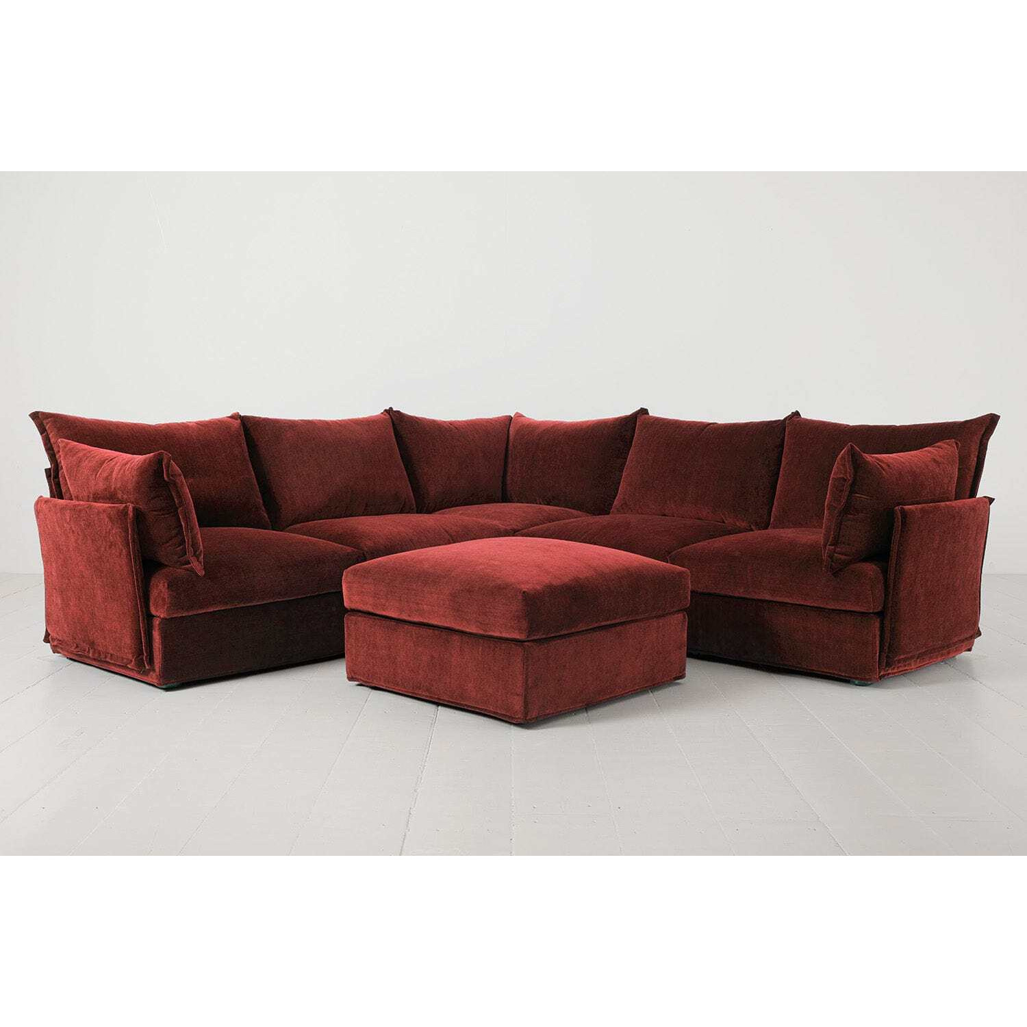 Royal Velvet Modular Corner Sofa with Ottoman Burgundy Model 06 Quick Delivery by Swyft