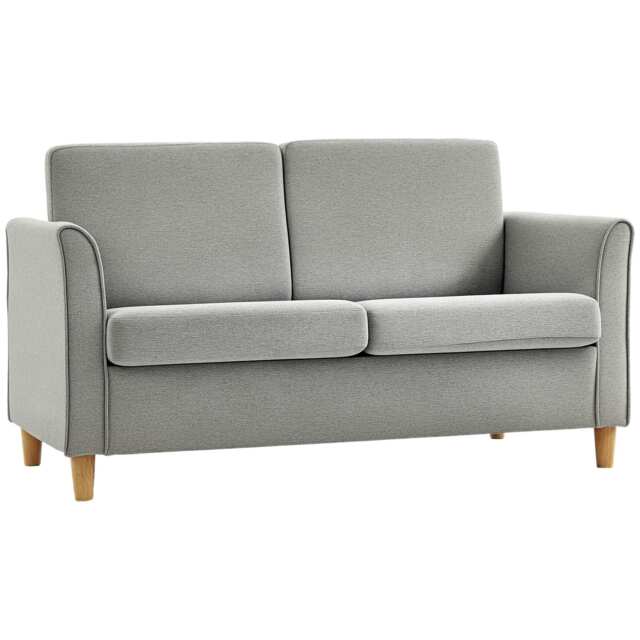 HOMCOM Double Seat Sofa Linen Upholstery Loveseat Couch w/ Armrests ...