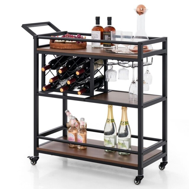 Costway 3-tier bar cart industrial serving cart w/wine racks by Tesco ...