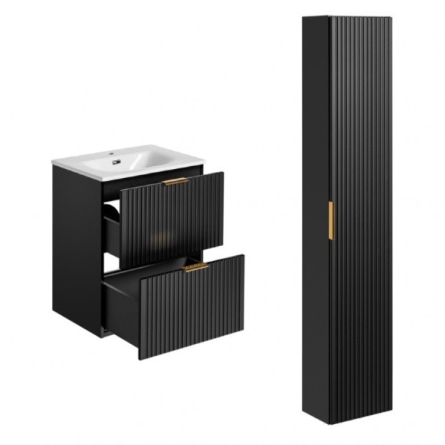 Bathroom 800Mm Vanity Set Ribbed Textured Black Modern Wall Hung ...