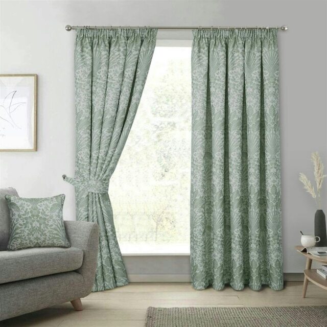 Keswick Floral Pencil Pleat Curtains - Green - 229Cm X 229Cm by Tesco ...