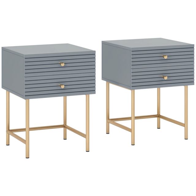 HOMCOM Bedside Tables Set of 2, Bedside Cabinet with 2 Drawers, Gold ...