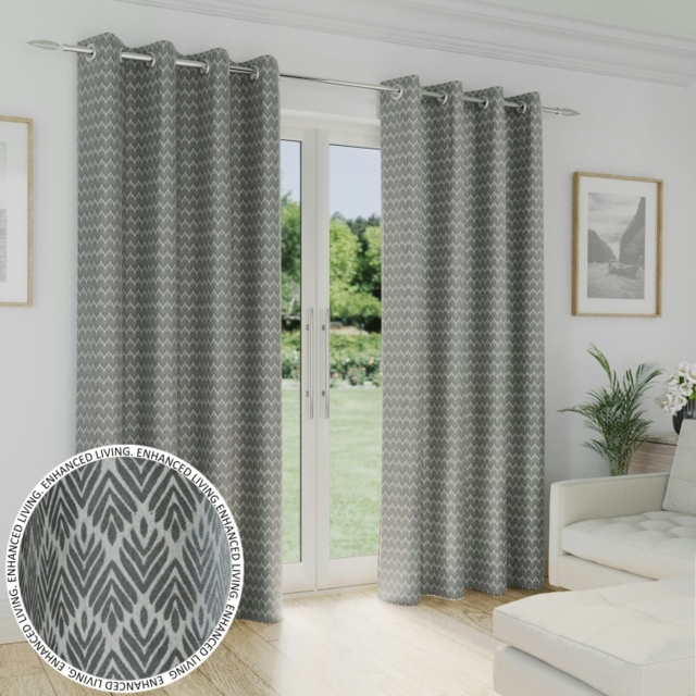 Aspen Grey Geometric Leaf Pattern Curtains 66 X 90 Inch (168 X 229 Cm ...