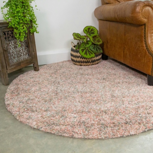 Muttled Rug Kukoon Blush Pink Grey Mottled Shaggy Circle Area Rug 135Cm Diameter by ...