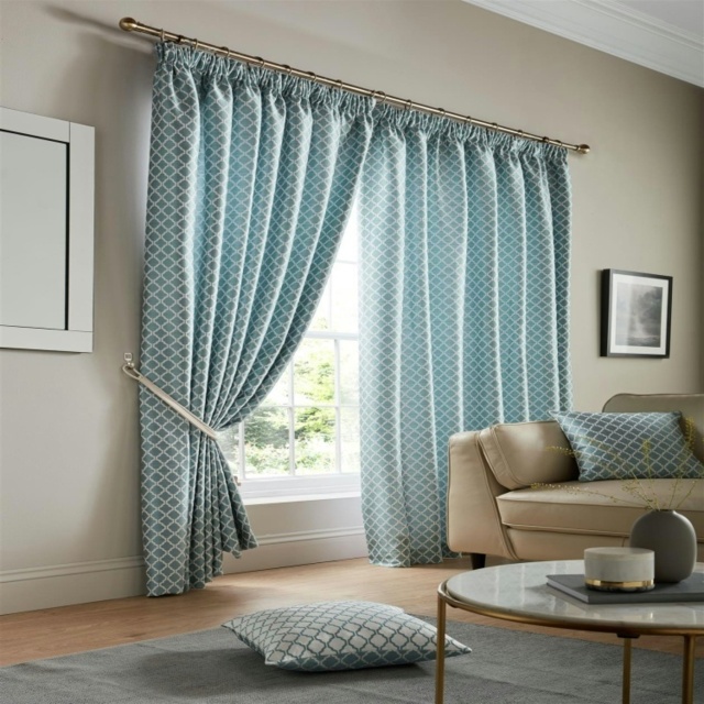 Wold Pencil Pleat Taped Top Lined Curtains - 117Cm X 137Cm - Teal by ...