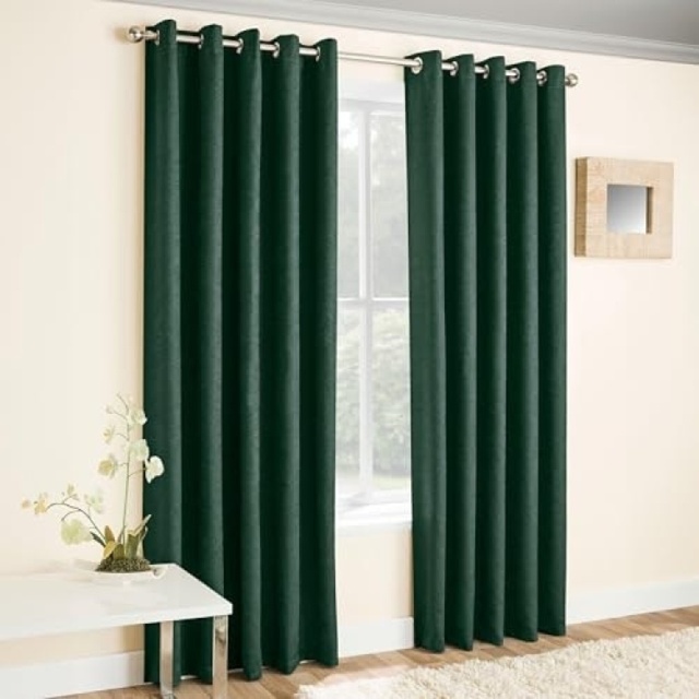 Vogue Dark Green Curtains 46 X 72 Inch (117 X 183 Cm) Room Darkening