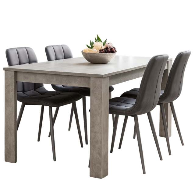 Dining table with 4 grey velvet chairs stone grey effect wood table set ...