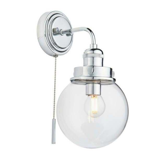 Cheswick Globe Bathroom Wall Light With Pull Cord, Clear Glass Shade ...