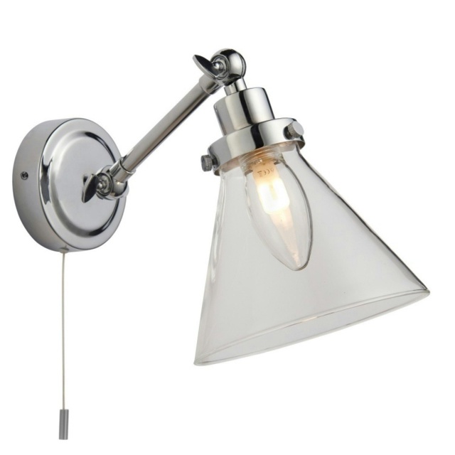Faraday Bathroom Adjustable Dome Wall Light With Pull Cord Chrome Glass ...