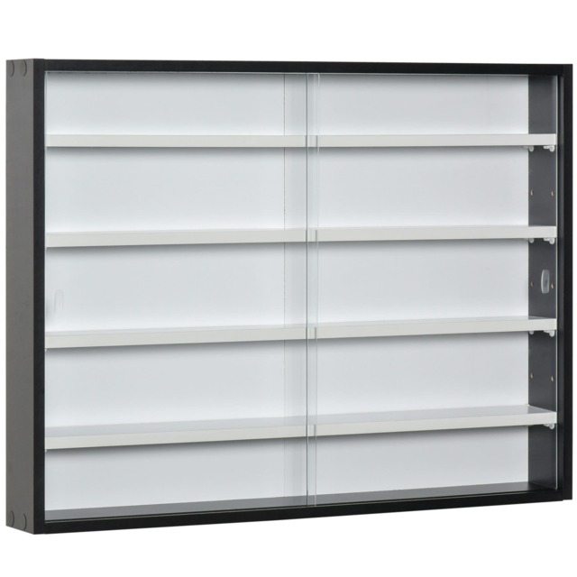 HOMCOM 5-Tier Wall Display Shelf Unit Cabinet w/ Shelves Glass Doors ...