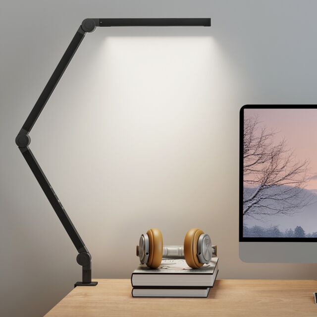 Dim Lit Desk Homcom led desk lamp, dimmable desk light with swing arm and clamp ...