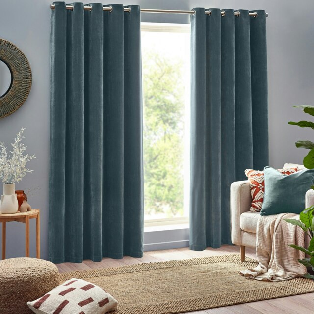 Yard heavy chenille velvet marine eyelet curtains (w)229cm x (d)137cm ...