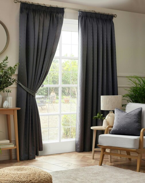 Adison Lined Pencil Pleat Taped Curtains - 229cm x 229cm - Charcoal by ...