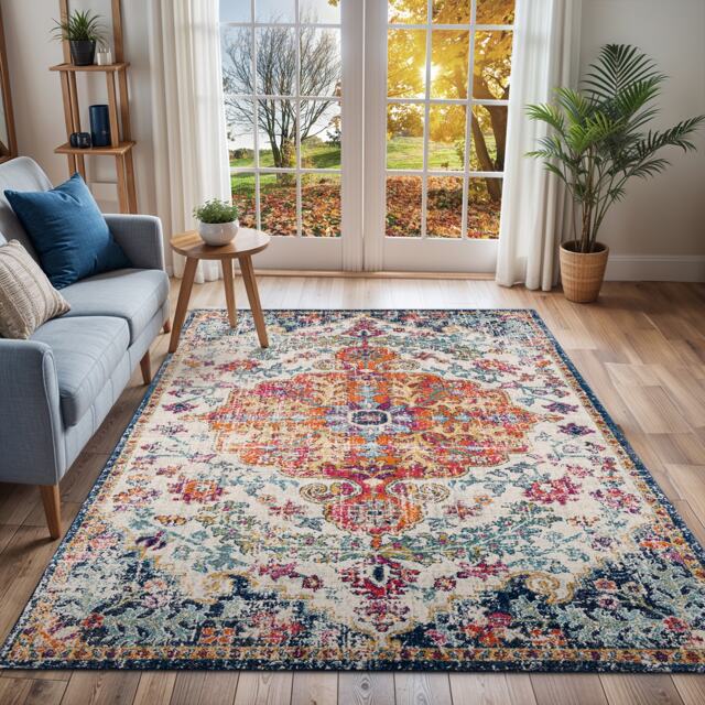 LIVABLISS Harput-Vintage Traditional Boho Rug 160 x 220 cm Blue Orange ...