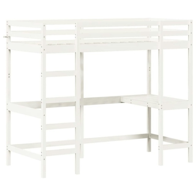 Loft Bed With Desk White 100X200 Cm Solid Wood Pine by Tesco ...