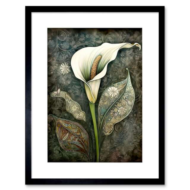 Artery8 Quadro Incorniciato A3 Con Stampa Artistica In Stile William Morris - Fiori Di Calla Art Nouveau