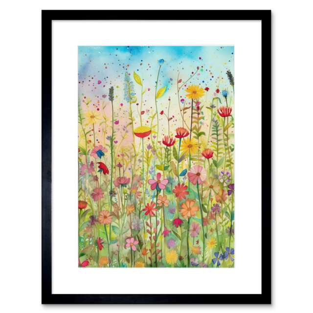 Artery8 Quadro Incorniciato 23x18 Cm – Summer Wild Flower Blossom Meadow Folk Art, Stampa D'Arte - 2