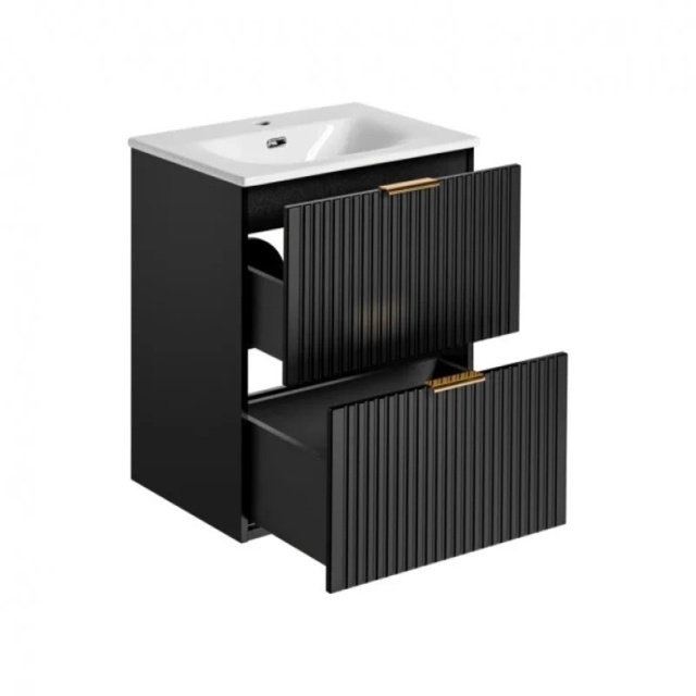 Bathroom Vanity Unit With Basin 600Mm Ribbed Textured Black Wall Hung ...