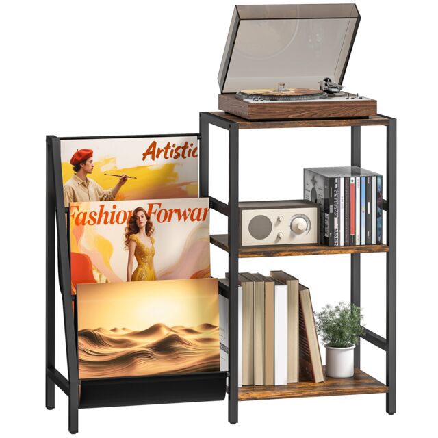 Homcom record player stand, 3-tier side table with vinyl record storage ...