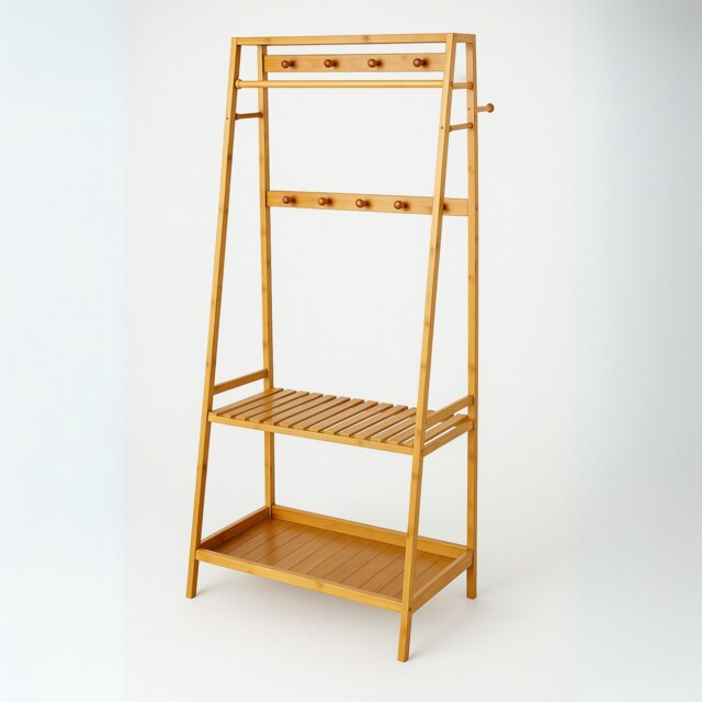 Wooden Clothes Rack Open Wardrobe With Shoe Storage Brown One Size by ...
