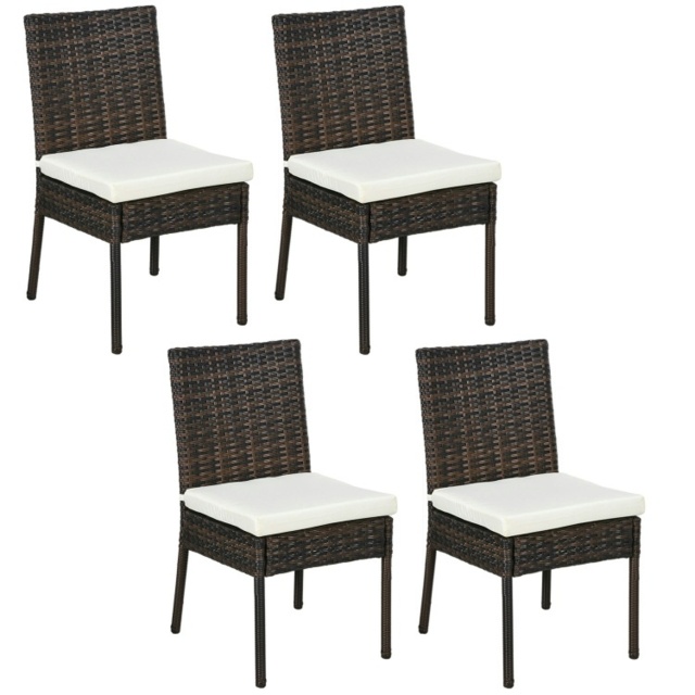 Outsunny 4 Pcs Rattan Garden Chairs With Cushion, Wicker Dining Chairs ...