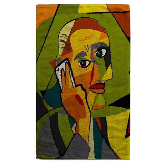 Cubism Bathing portrait cubism art style,man calls on a phone Designer Bath Towel ...