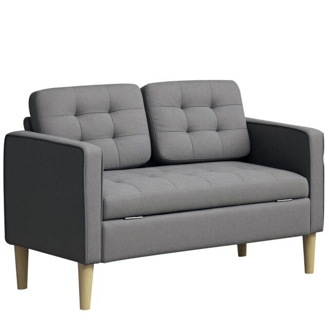 Homcom compact 2 seater sofa with hidden storage and rubberwood legs ...