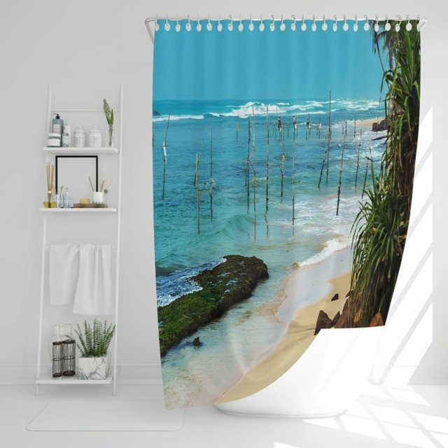 Fishermen On The Ocean Coast Of Sri Lanka (Shower Curtain) by Tesco ...