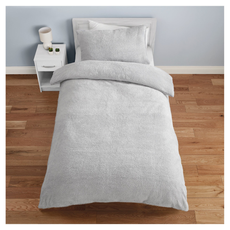 Tesco Silver Teddy Fleece Duvet Set Single by Tesco