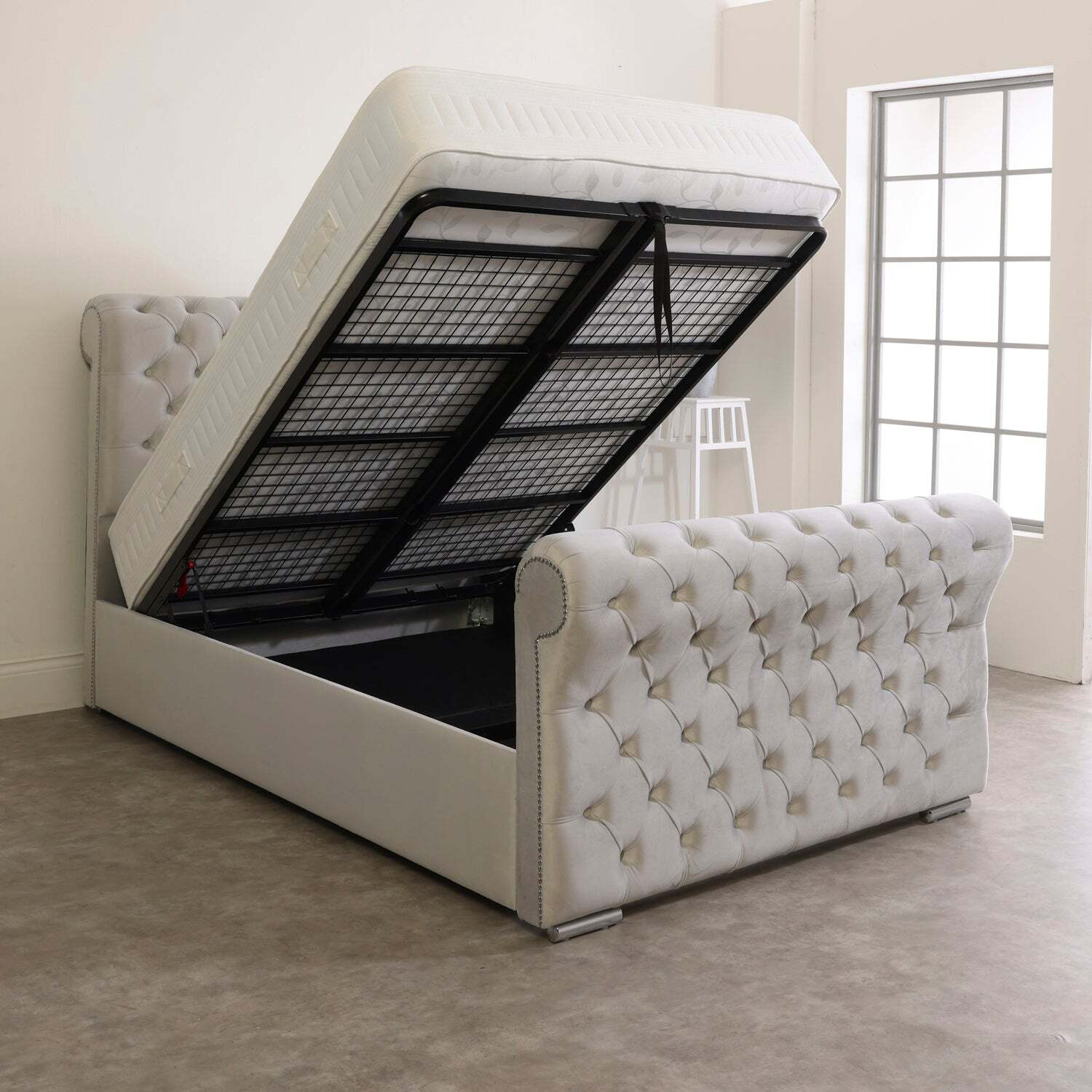 Grace Upholstered Sleigh Ottoman Chesterfield Bed Frame by The Bed ...