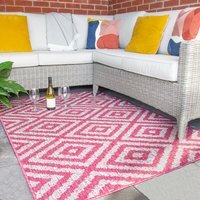 Pink Grey Diamond Geometric Flatweave Indoor Outdoor Rug - Pink / 290 x ...