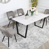 Marble Dining Table Set with 4 Metis Velvet Chairs - Grey by The Range ...