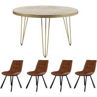 Dallas Light Mango Solid Wood Round Dining Table Set With 4 Chairs ...