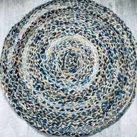 Round Blue Denim & Jute Braided Rug - 90cm by The Range | ufurnish.com