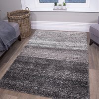 Super Soft Black Grey Mottled Striped Shaggy Area Rug - Black Grey ...