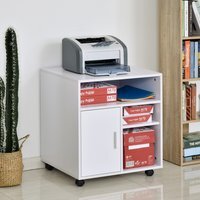 HOMCOM Multi-Storage Printer Unit With 5 Compartments Wheels - White by ...