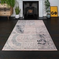 Blush Pink Grey Traditional Patchwork Living Room Rug - Blush Pink ...