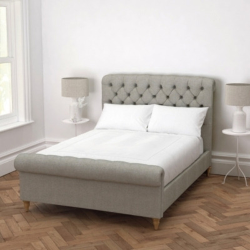 Aldwych Bed Tweed Natural Oak Leg, Tweed Mid Grey, Double by The White Company