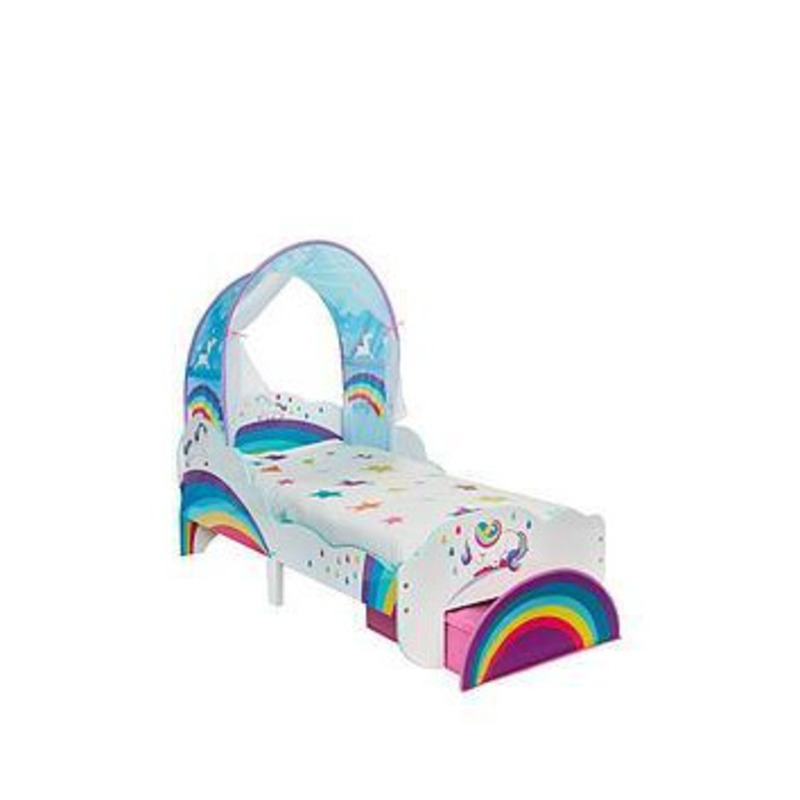 Worlds Apart Unicorn and Rainbow Toddler Bed with Canopy and Storage