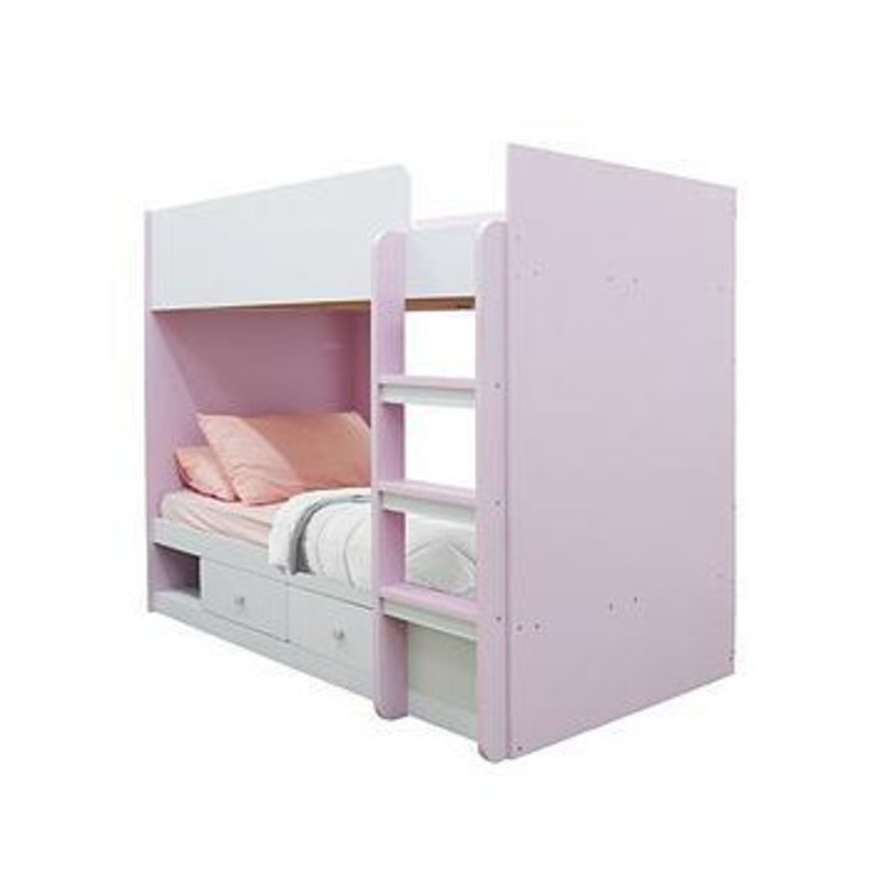 Peyton Storage Bunk Bed with Mattress Options (Buy and SAVE!) White/Pink Bunk Bed With