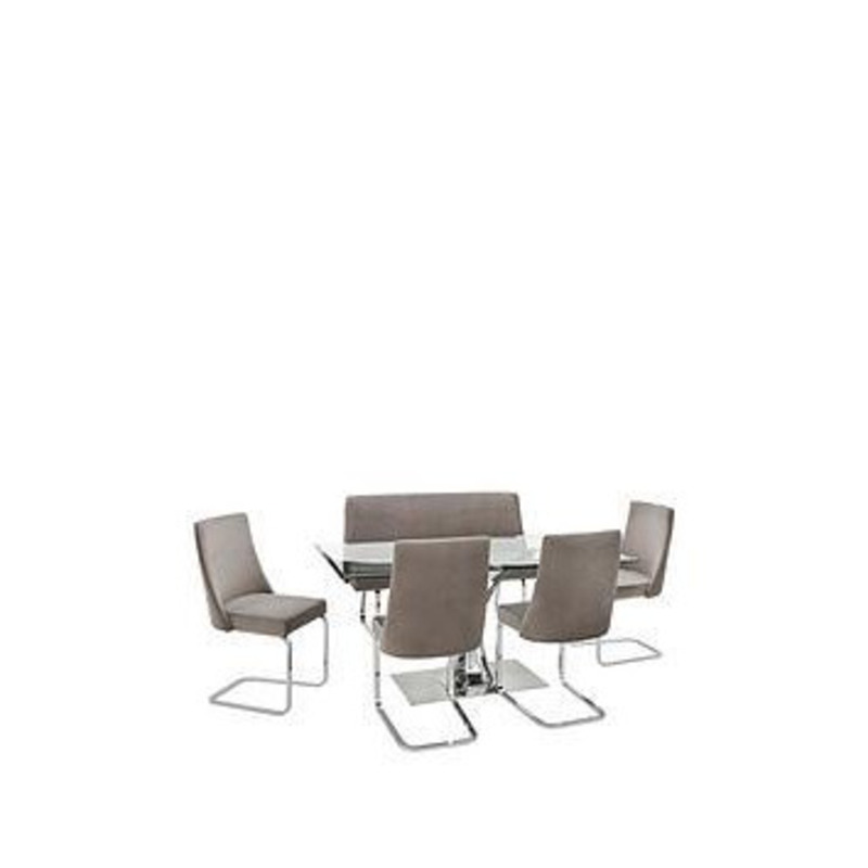 Very Home Alice Rectangle 160 Cm Glass Top Dining Table, 1 Bench And 4 ...