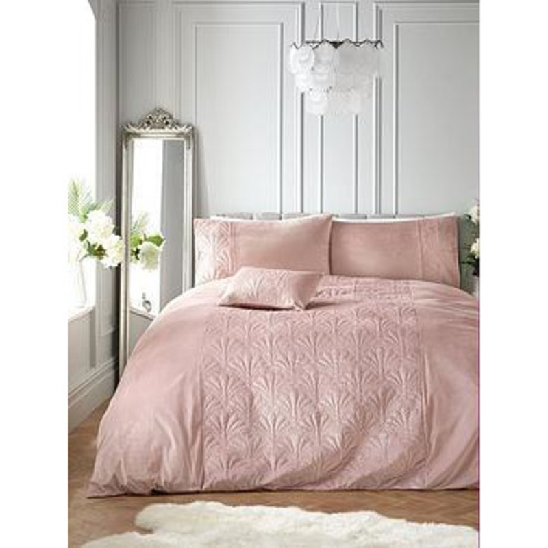 Shell Quilted Velvet Blush Pink Duvet Cover Set by Very